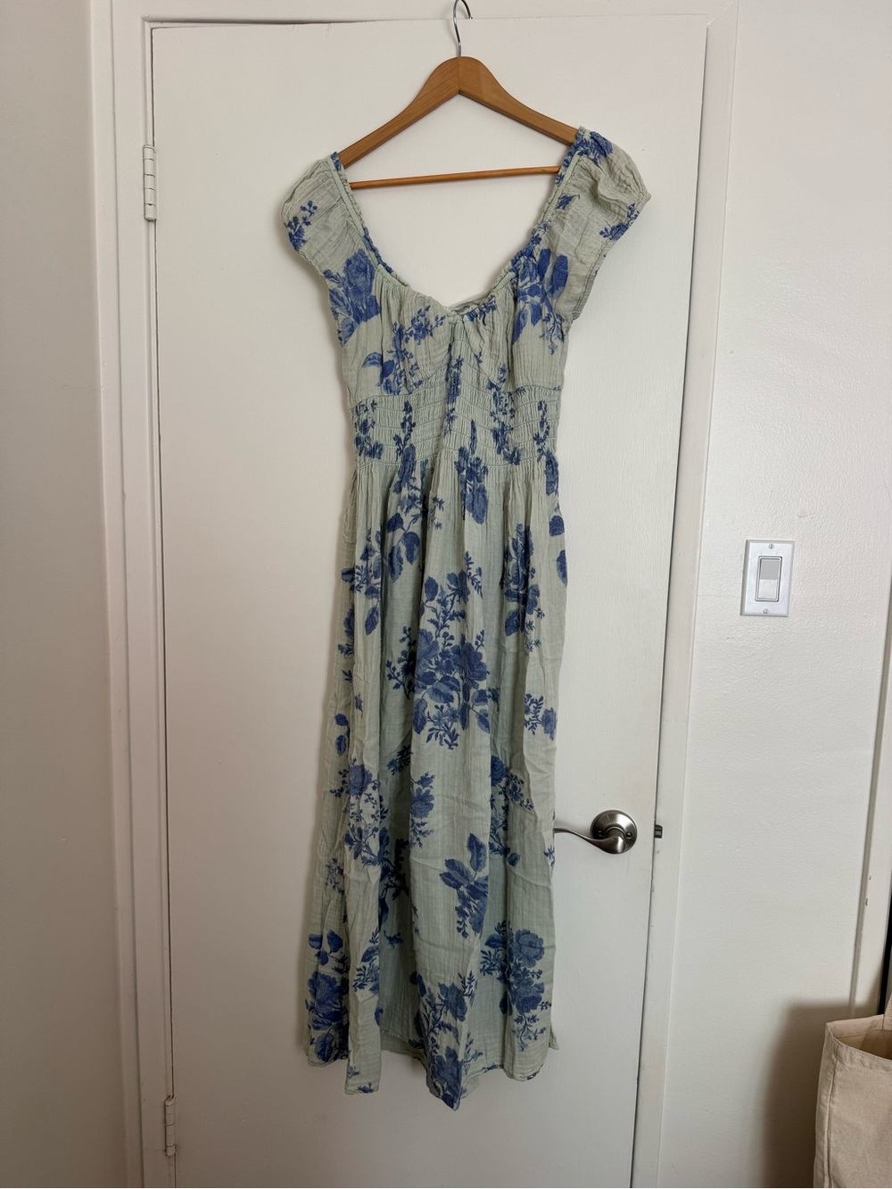 Free People Cream Midi Dress with Blue Floral Print